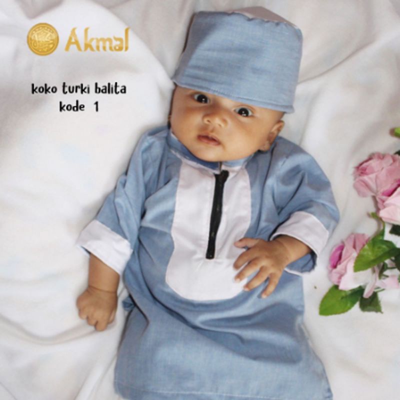 Koko Kurta Bayi/Gamis bayi laki-laki/Baju Aqiqoh bayi laki-laki usia 0-1 tahun Akmal Kode 1 Murah