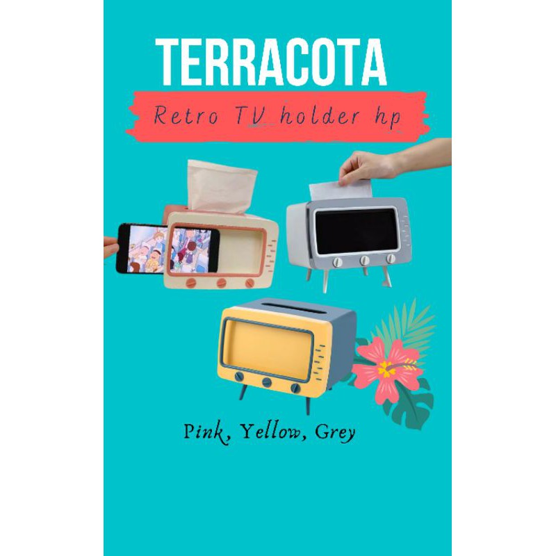 2 in 1 Retro TV tissue Box Dispenser Storage Mobile Phone Holder Kotak tisu dg stand holder