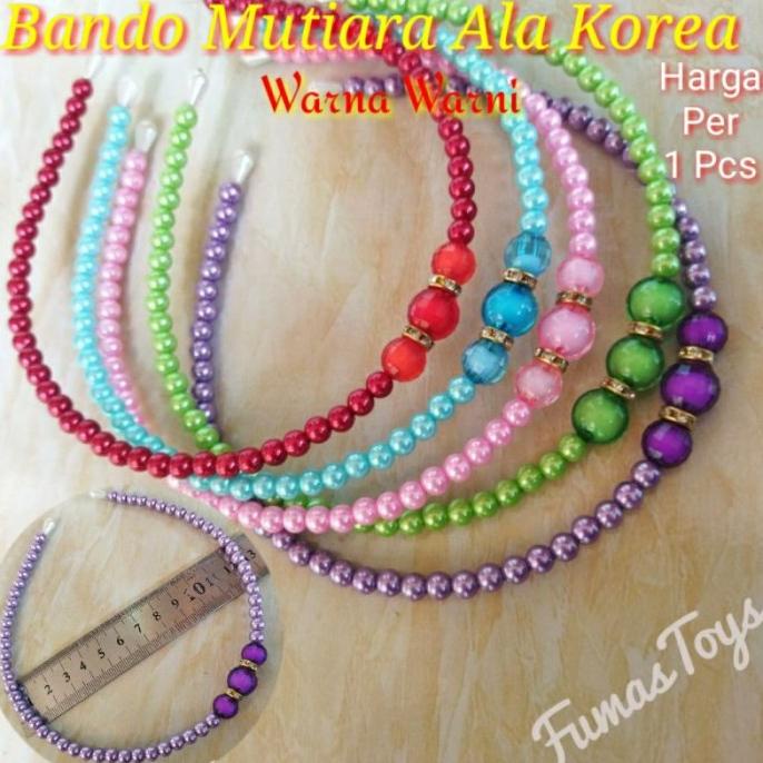 Bando Mutiara Warna Warni Ala Korea Aksesoris Rambut Wanita Bandana