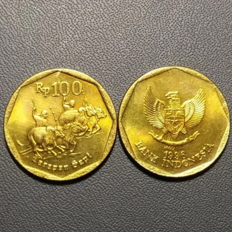 UANG KOIN INDONESIA 100 RUPIAH TAHUN 1996 (KARAPAN SAPI) LANGKA
