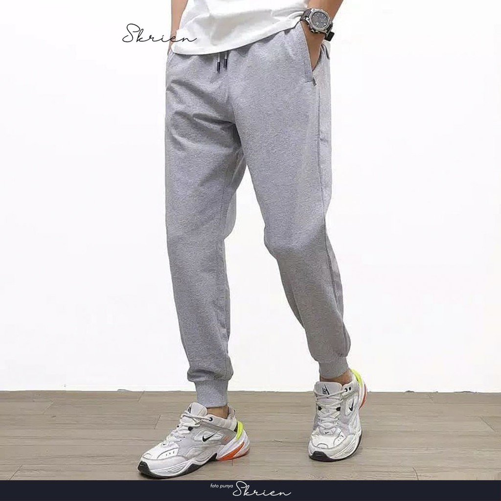 Celana Jogger Pants Sweatpants Cowok Hitam Polos GYM Running Bahan Premium Big Size Jumbo Suhegar