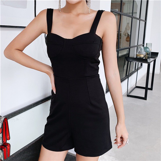 Korean Jumpsuit Mini Tank Top Round Neck Jumpsuit Pendek Tanpa Lengan 1229 (S/M/L)