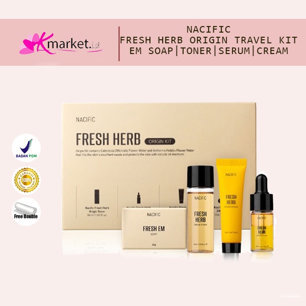 Nacific Fresh Herb Travel Size [Nacific Fresh Herb Origin Serum 10ml | Nacific Fresh Herb EM Soap 30 Gr | Nacific Fresh Herb Origin Toner Travel Size 30ml | Nacific Fresh Herb Origin Cream 20]