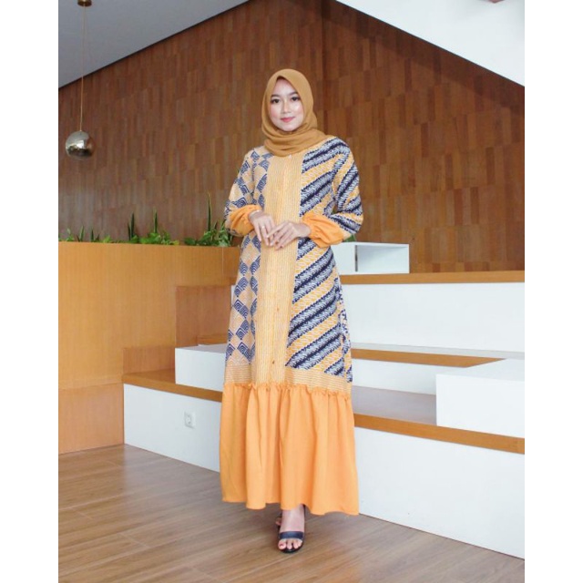 gamis katun batik mix moscrepe