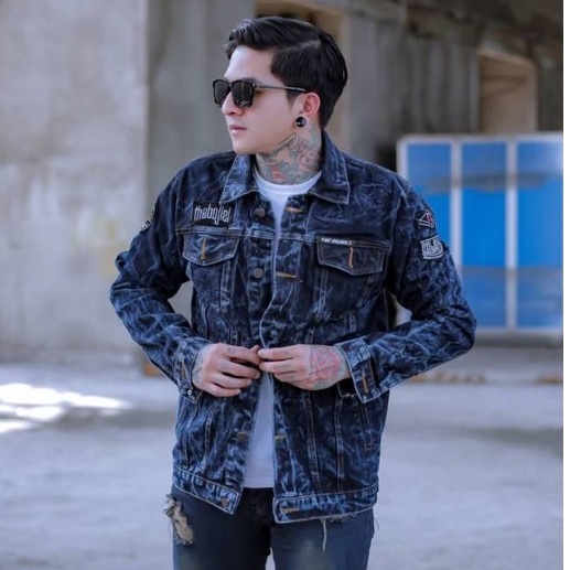 Jaket Jeans Denim Snowblack Ripped Pria Emblem Full Bordir Bigsize M-L-X-XXL - Jaket Levis Cowok San