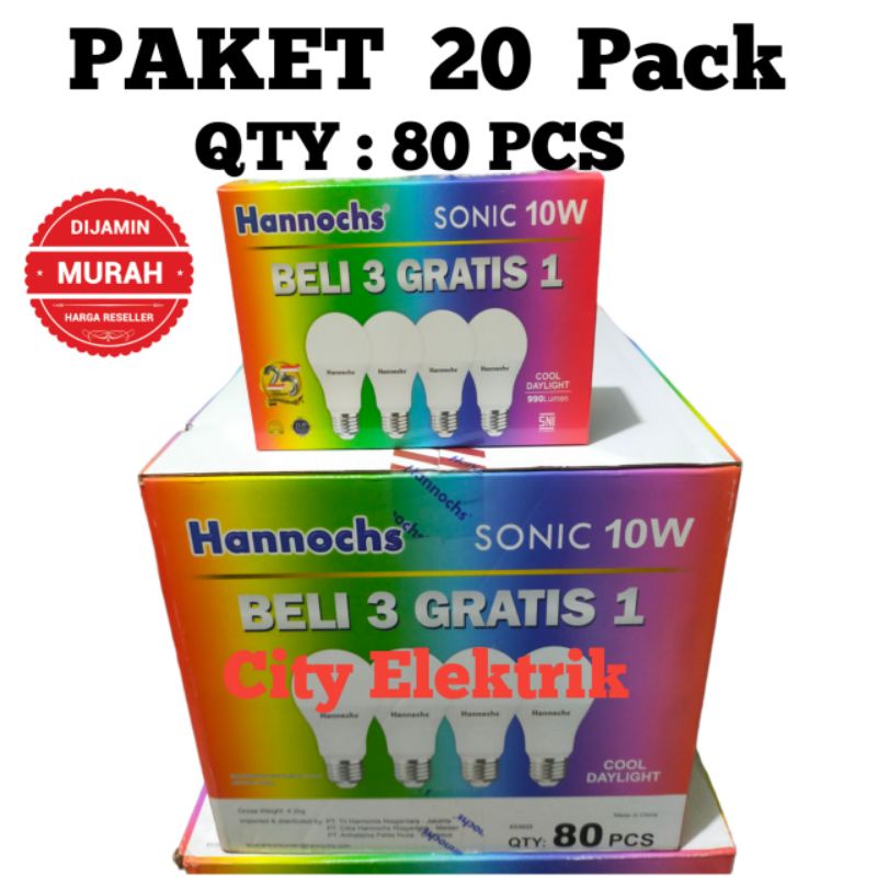 Hannochs Sonic Pack 10 Watt ( Paket 20 Pack ) 1 Dus 80 Pcs / 20 Pack ( Harga Grosir )