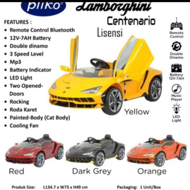 Mainan mobil aki pliko lamborghini centenario PK 3898 PN