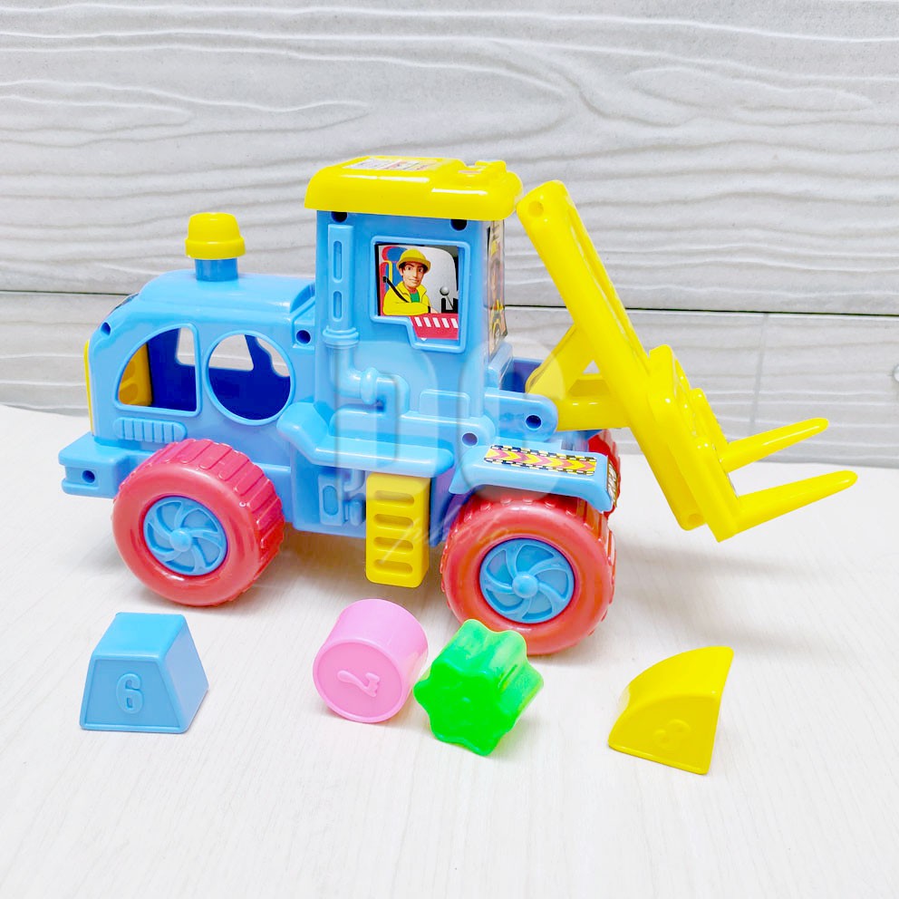 Construction Truck Puzzle Mainan Blocks Truk Konstruksi Bentuk Warna Crane Loader Fork Shape Color