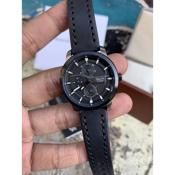 Jam Wanita Alexandre Christie AC 6562 BF Chronograph Silver Black Leather Original
