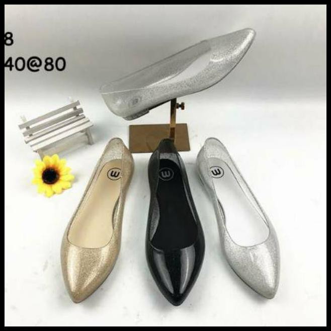 Flats & Ballerina 1888 Sepatu Jelly Wanita Flat Glitter Transparan