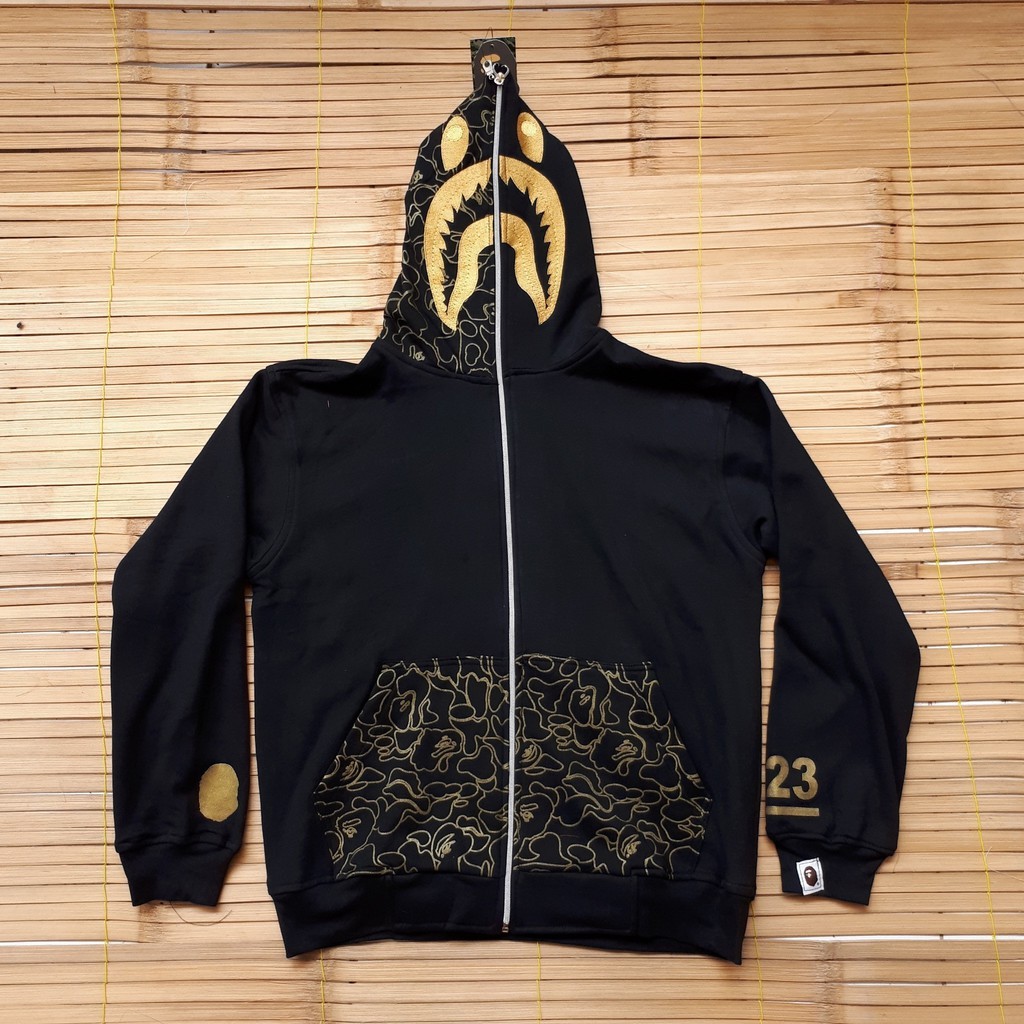 JAKET HOODIE ZIPPER FULL ZIPP A BATHING APE BAPE WGM GOLD BLACK