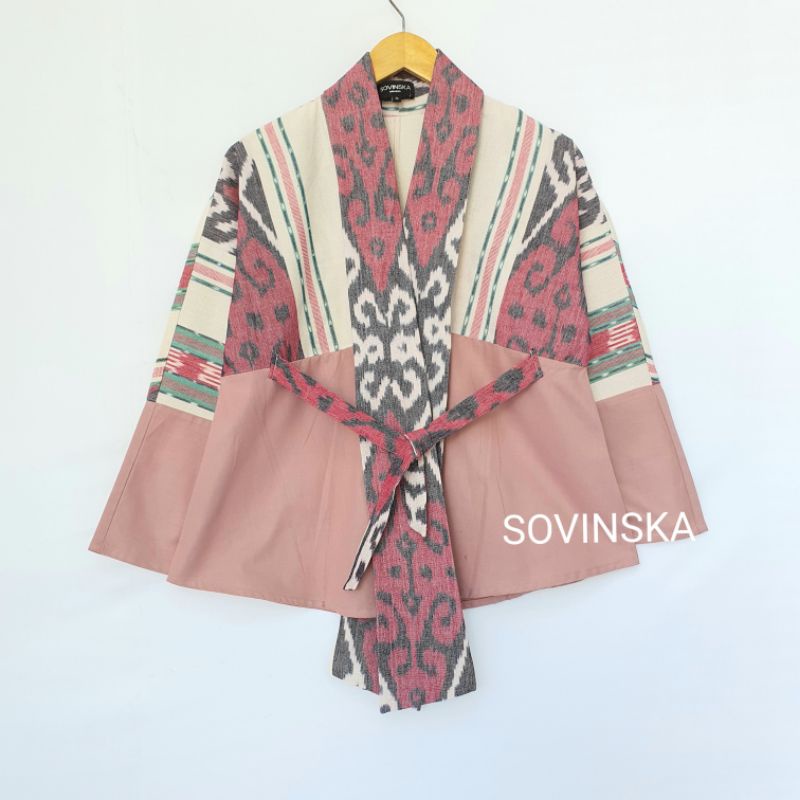 Outer Pakaian Baju Blouse Atasan Etnik Tenun Wanita Kerja Ikat Kombinasi Wp 176 Pink Blush Blouse Ba