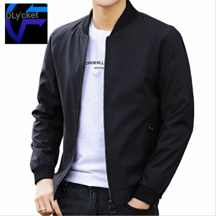 JAKET BOMBER POLOS / JAKET BOMBER KASUAL / JAKET BOMBER MURAH - Hitam, S