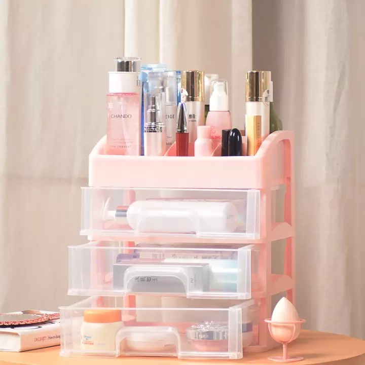 Rak Kosmetik SUSUN 3 LACI - Tempat Make Up Multifungsi Desktop Storage MURAH