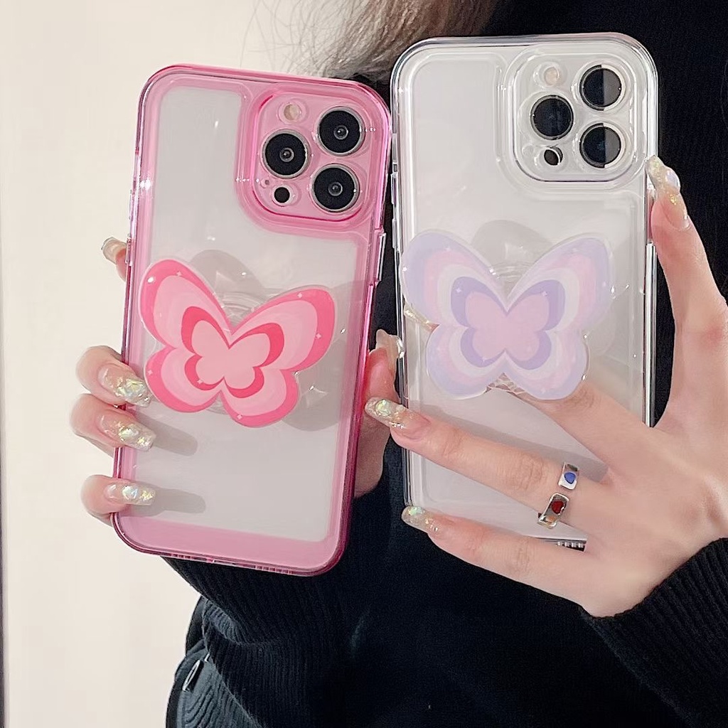 Casing Softcase Transparan Print butterfly capinha Untuk iphone 11 12 13 pro max Xs max XR 7 8 + se2020