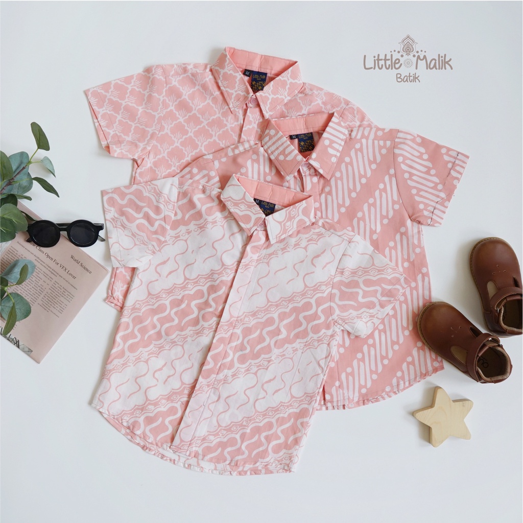 Kemeja Batik Anak Lengan Pendek By Little Malik Batik, Garutan, Warna Peach