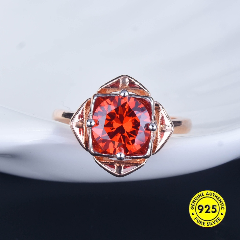 Cincin Lapis Rose Gold Model Terbuka Adjustable Dengan Permata Merah Untuk Wanita