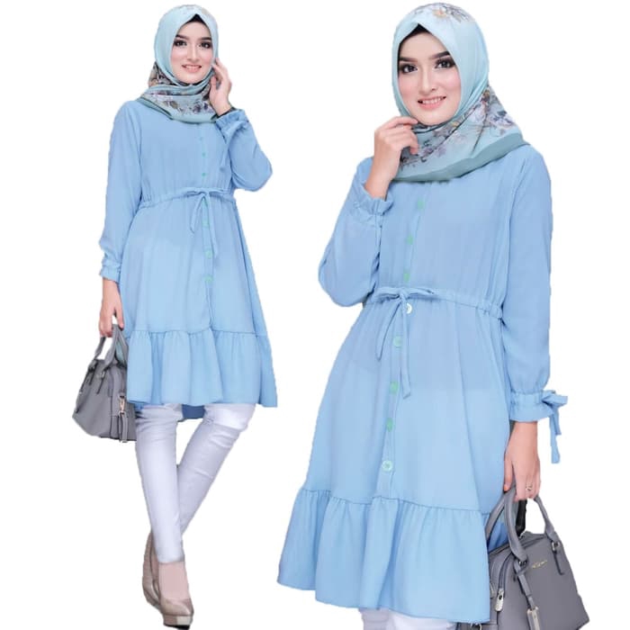 [Tunik Karmila Biru SW]Tunik wanita crepe biru