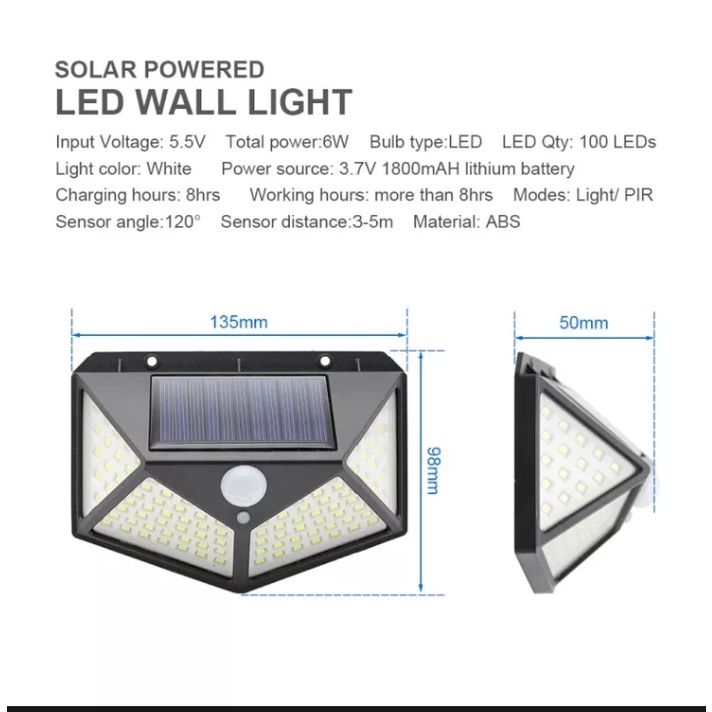 Lampu Solar LED B100 Sensor Tenaga Surya