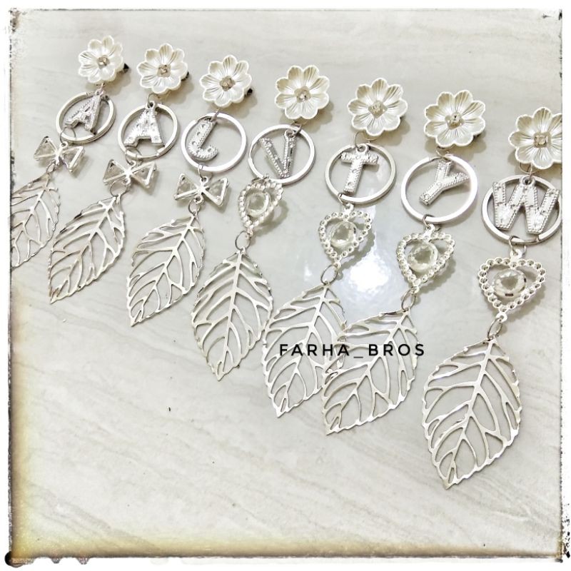 Bros Dagu Nama Juntai Plat Daun / Bros Huruf Silver Ring Custom By Farha-3