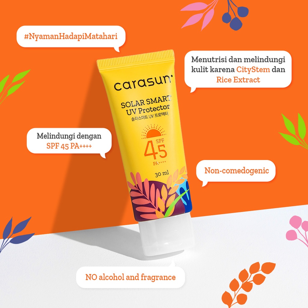 Carasun Solar Smart UV Protector SPF 45 PA++++ Sunscreen - Ukuran 30 ml (Sedang)  / 70 ml (Besar) / Sachet 8 ml (Travel) - BPOM Suncreen Sun Sunblok Sunblock Sun Blok Sun creen Suncren Sunscren Wajah