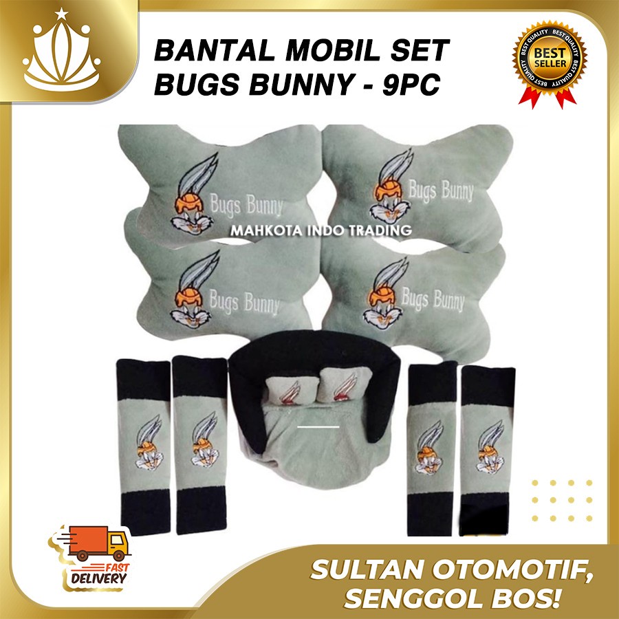 Bantal Jok Mobil Bugs Bunny Kelinci Set 9 PC / Bantal Leher Mobil Bugs Bunny 9 PC PROMO MURAH