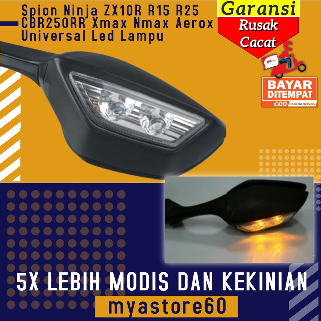 Spion Sepion Aksesoris Variasi Ninja ZX10R R15 R25 CBR250RR Xmax Nmax Aerox Universal Led Lampu