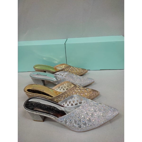 Sandal Selop Pesta Terbaru By L’MOSVA Model Hak Besar HB5571 Silver & Gold