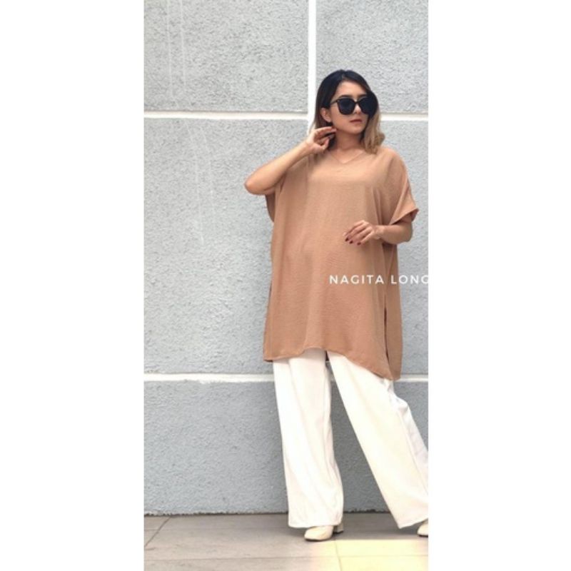 NAGITA LONG SQUARE AIRFLOW CRINKLE BLOUSE JUMBO LD 130 WARNA BANYAK ATASAN BIG SIZE WANITA OVERSIZED