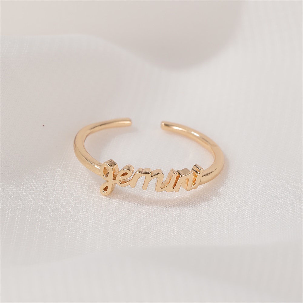 Gold Simple Style 12 Constellations Creative Design Adjustable Open Index Finger Single Ring for Girlfriend Gift