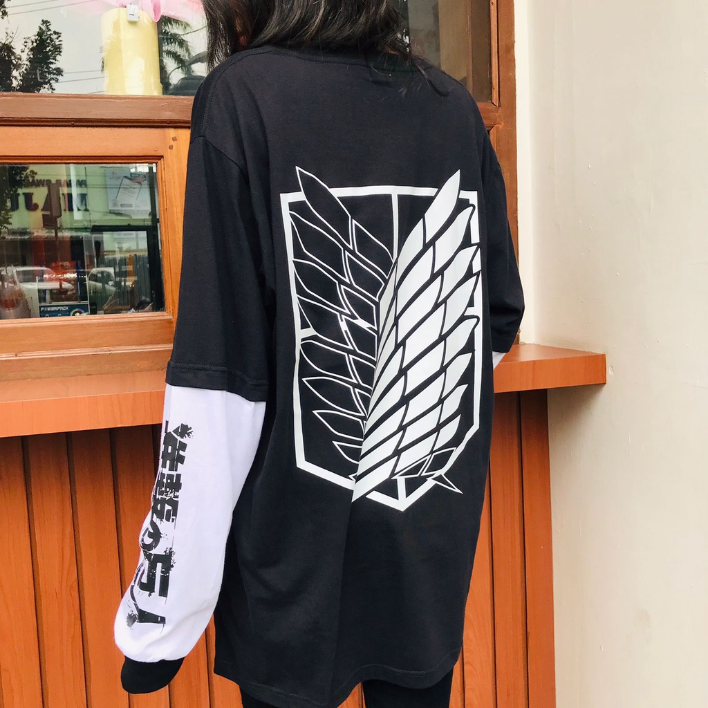 Longsleeve SNK Double Layer Black Anime Manga Attack On Titan AOT Premium Unisex