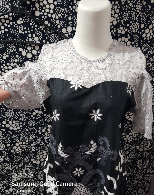 Dress Batik Brokat Calista Motif Gunungan Sogan Resleting Depan Batik Pekalongan