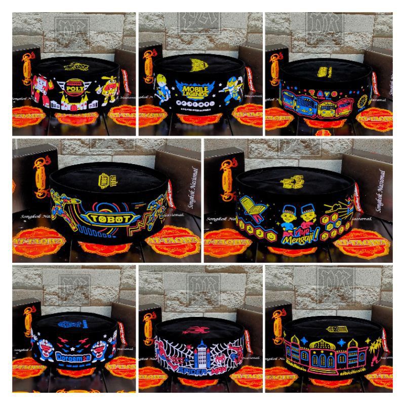 kupiah anak atau peci karakter anak tato robot Spiderman Upin Ipin robot dan karakter kids