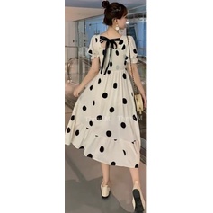 HOPYLOVY - Midi Dress Casual Wanita Motif Polka Import