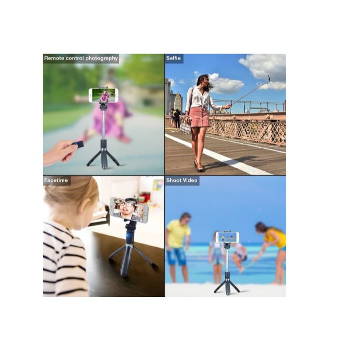 Tripod All in One with Remote Bluetooth Tongsis/Monopod Tripod Mini Selfi Stick Praktis dapat Dilipat Shoot Video Face Time