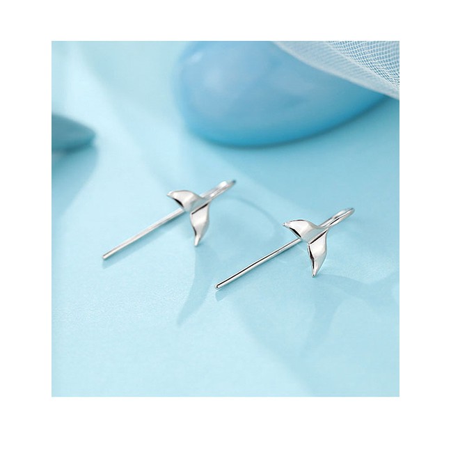 LRC Anting Tusuk Fashion Silver Copper Plated Goldfish Tail Earrings A59112