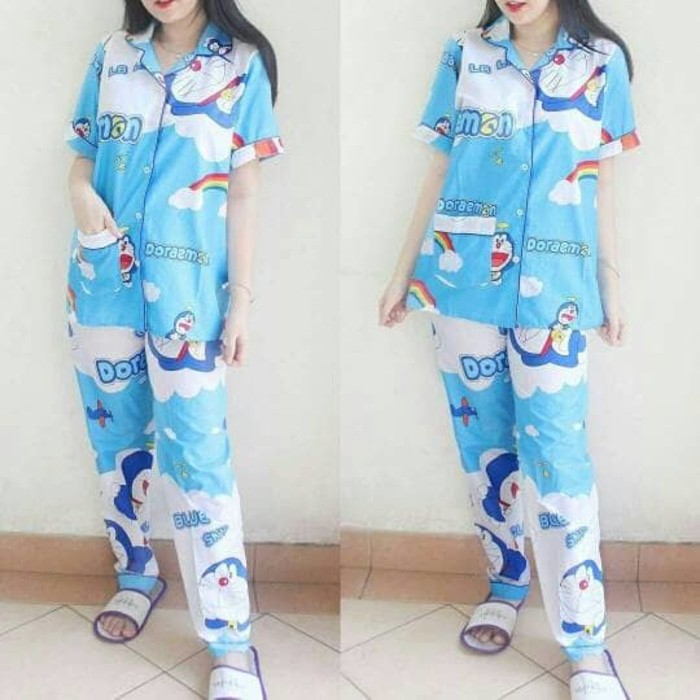 Long Piyama Doraemon Rainbow baju piyama doraemon rainbow
