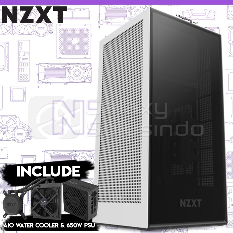 NZXT H1 White Tempered Glass Mini-ITX Gaming Case with PSU, AIO, and Riser Card