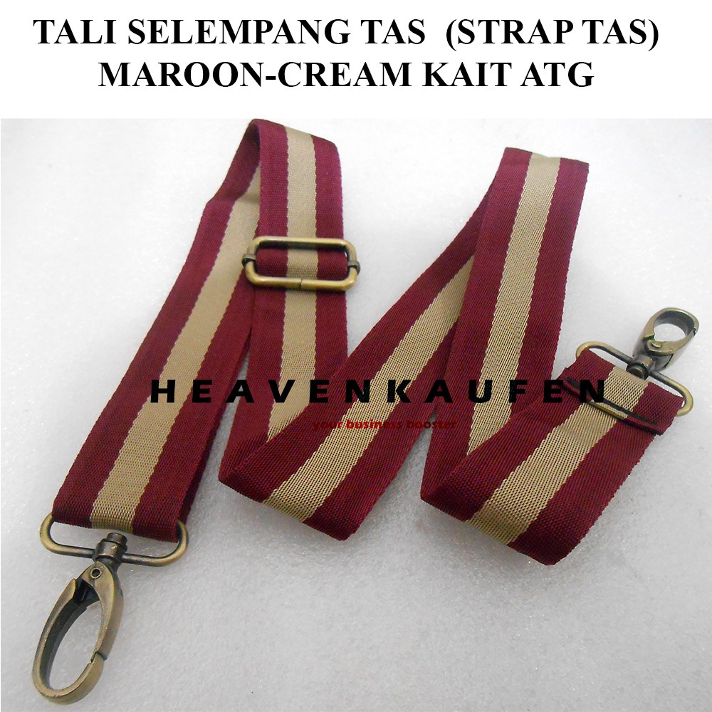 Strap Tas / Tali Selempang Tas Unisex Merah Hati Maroon Strip Cream Lebar 3,8 cm Kait Besi ATG