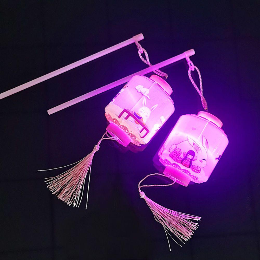 [Elegan] Led Light-emitting Lantern Portable Gaya Cina DIY Kerajinan Tangan Kartun Hewan Kelinci Lentera Gantung Kertas Bulat Lampion Mid Autumn Lamp