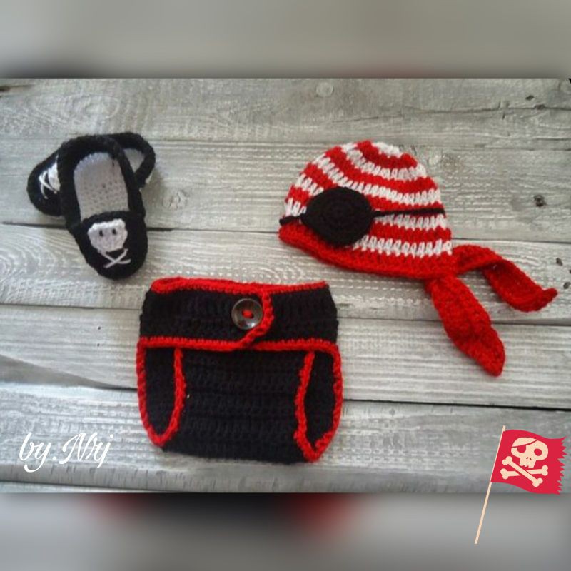 KOSTUM BAJAK LAUT / KOSTUM FOTO BAYI / KOSTUM NEWBORN / FOTO BAYI / KOSTUM RAJUT / PIRATES KOSTUM