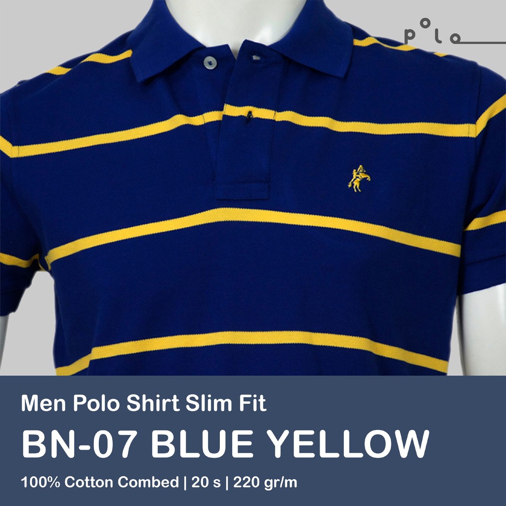 KAOS POLO PRIA STRIPE - Biru Tua Kuning