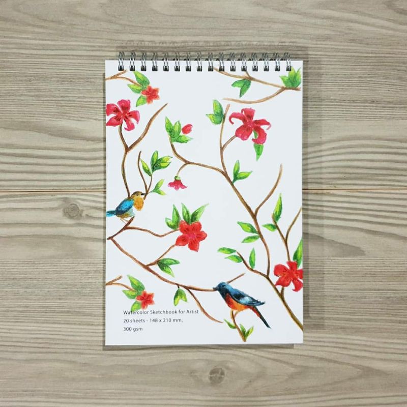 

WATERCOLOR SKETCHBOOK/BUKU SKETSA/BUKU GAMBAR 2 BIRDS&FLO