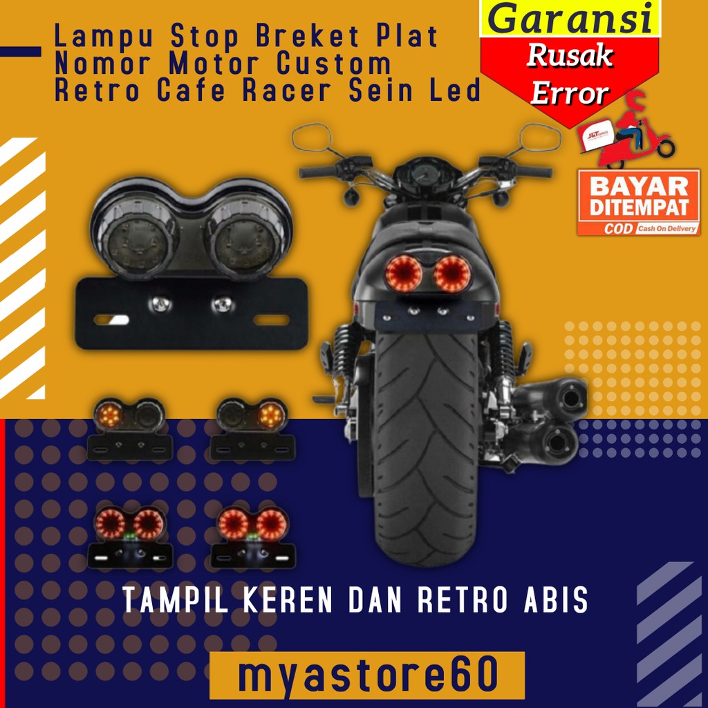 Lampu Stop Rem Belakang Sen Sein Breket Plat Nomor Motor Custom Retro Cafe Racer Sein Led Variasi