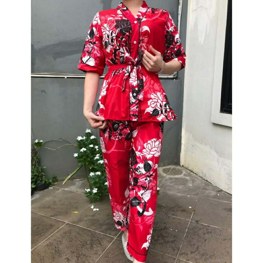 BAJU TIDUR WANITA / PIYAMA WANITA KIMONO MOTIF FLOWER CP