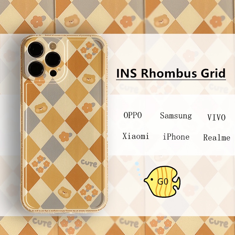 INS Simple Casing Huawei Nova 7I 5T 3i Huawei Y6P Y7A Huawei P20 Lite P30 Y9 2019 Y9 Prime Y7 Pro Y9S Cute Geometric Rhombus Grid Hipster Soft Silicone Phone Case R&amp;J