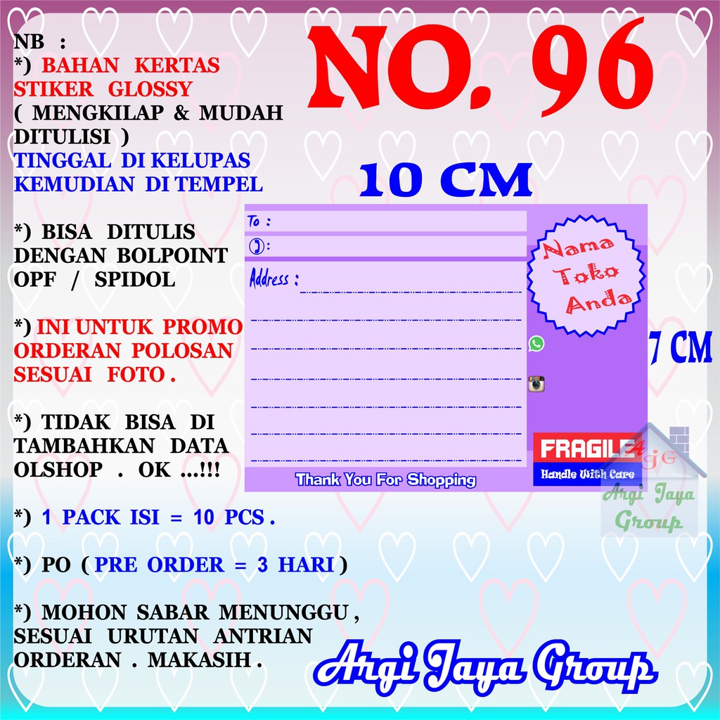 

Promo!Stiker Label Pengiriman Polosan No = 96 (10x7cm) 1 Pack = 10 Pcs