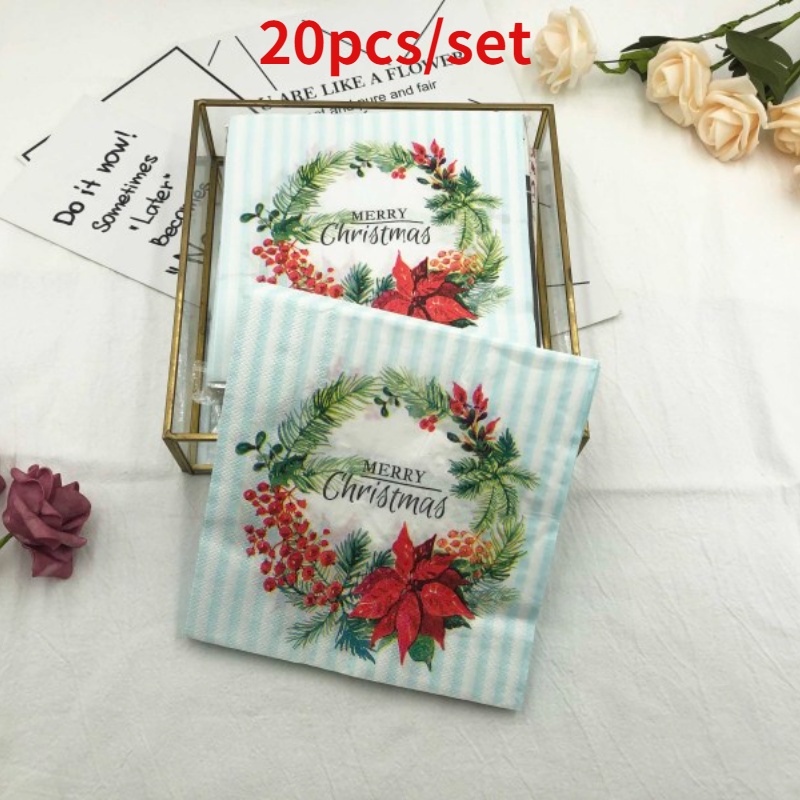 20pcs/set Serbet Motif Snowflake Natal Dekorasi Pesta &amp; Restoran Tisu Wajah Kertas Sekali Pakai