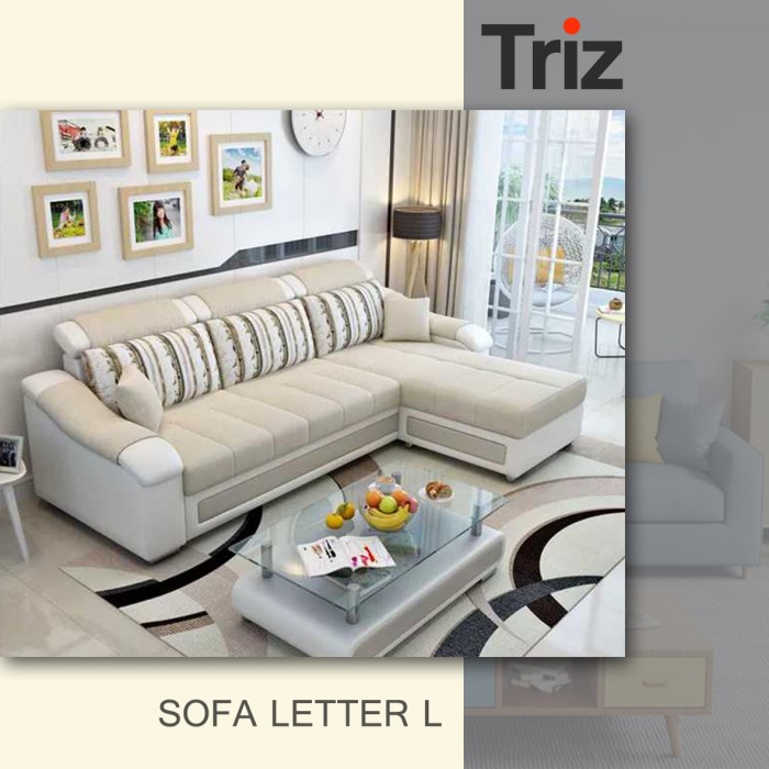 sofa minimalis l 3 seater furniture minimalis cream putih bonus meja minimalis [Triz Furniture]