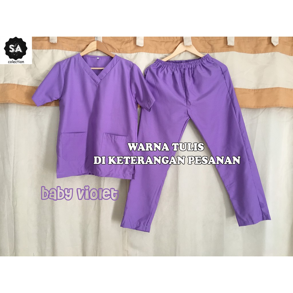 Baju OK Atasan &amp; Celana Boleh beda size / Baju OKA / Baju Jaga / Baju Scrub / Lengkap masker topi